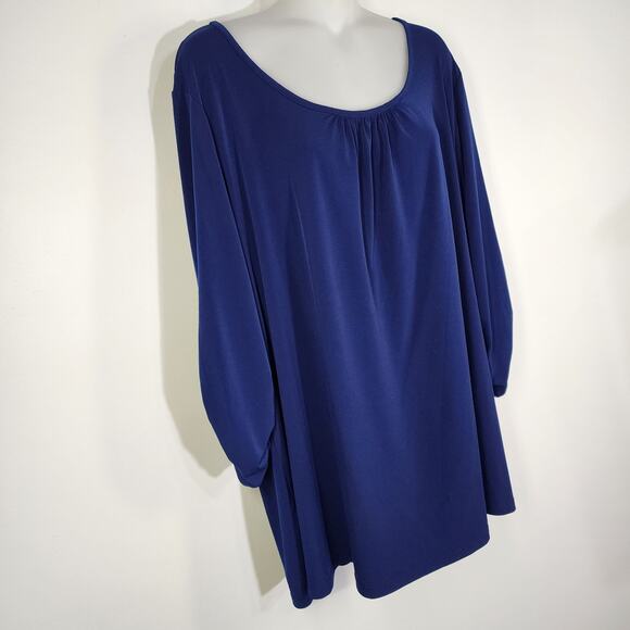 Susan Graver Womens Liquid Knit Ruched Sleeve Tunic Top Blue Plus Sz 2X A217831 - Picture 4 of 10